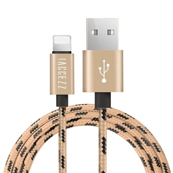Gold ACCEZZ для Apple, USB кабель для передачи данных для iPhone XS MAX, XR, X, 7, 6, 8, 6 S, 5, 5S, Plus, 8 Pin, кабели для зарядки мобильных телефонов, нейлоновый шнур для зарядки - Цвет: Gold