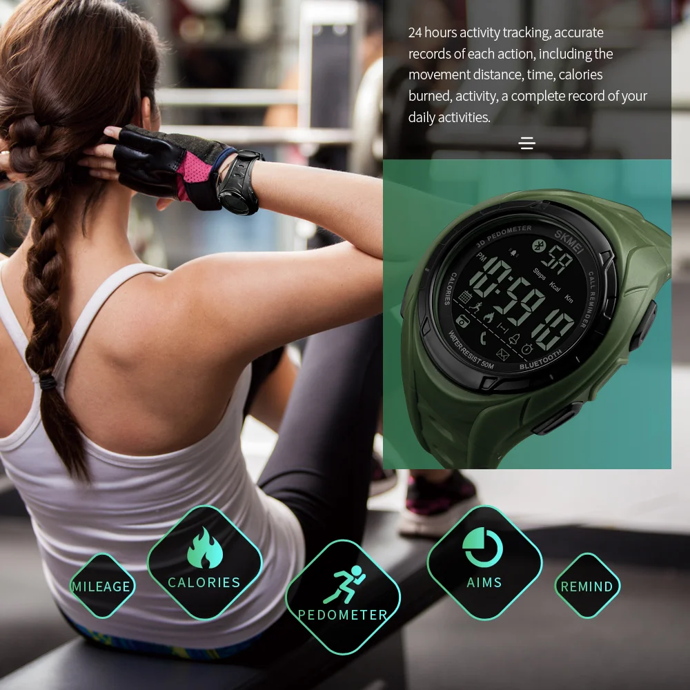 Новые модные умные мужские часы с Bluetooth шагомером reloj hombre водостойкие мужские цифровые наручные часы ЖК-дисплей электронные часы SKMEI zk30