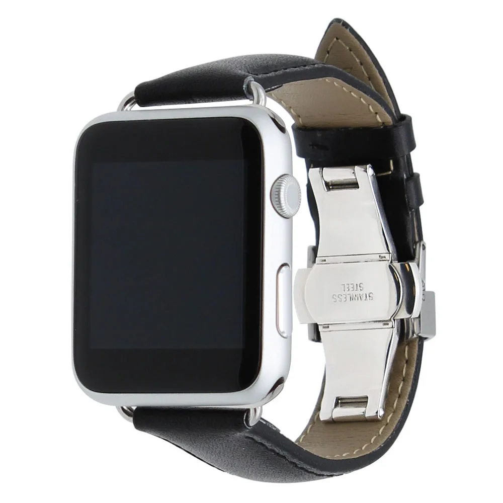 Ремешок из натуральной кожи для iWatch Apple Watch 38 мм 42 браслет с пряжкой-бабочкой