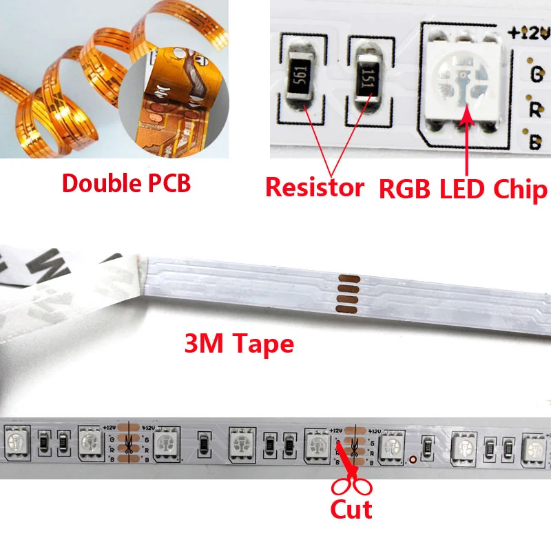 SMD RGB Светодиодные ленты Light 5050 60LED/M Гибкая неоновый Декор лампы Тира лента диода 44