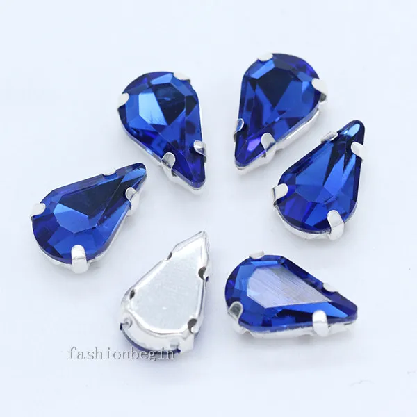 sapphire 20p 5x8 мм каплевидный Цвет Стеклянные причудливые камни Пришивные с плоской задней стороны Кристальный, серебряный, со стразами покрытием установка драгоценных камней пуговицы платье - Цвет: sapphire
