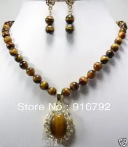 

free shipping *******Sets Of Tiger's Eye Beads Necklace Earring