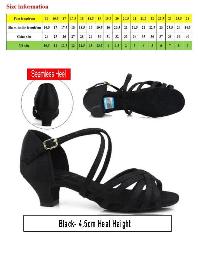 Black 4.5cm heel Новинка; белые атласные бальные туфли для девочек; женская обувь на низком каблуке с мягкой подошвой; обувь для латинских танцев; обувь для сальсы и Танго; 24-40 - Цвет: Black 4.5cm heel
