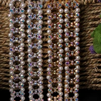1 yard 2 2 cm tape silver gold crystal rhinestone pearl chain trims handmade applique for wedding dresses sewing on garments