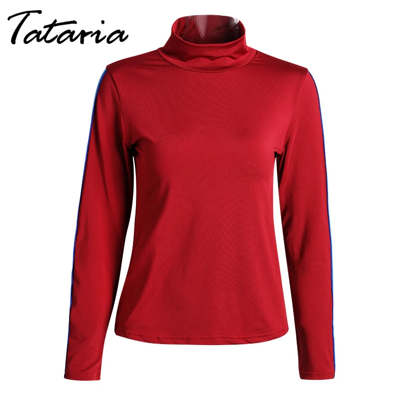 Tataria RainbowTurtleneck женские футболки женские весна с длинным рукавом футболка в полоску уличная Женская мода короткая футболка
