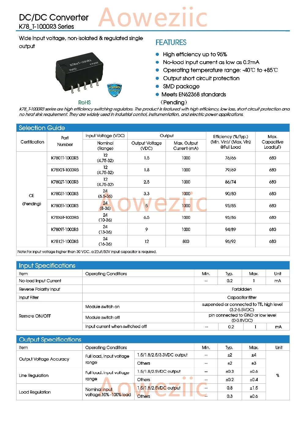 Aoweziic (1 шт.) (2 (5 (10 K78X6T-1000R3 оригинальный вход: 10 В-36 в Регулировка выходной мощности: 6
