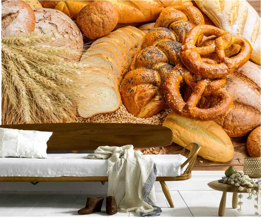 Фотообои на заказ 3d Настенные обои для выпечки хлеба булочек ушей бокалов