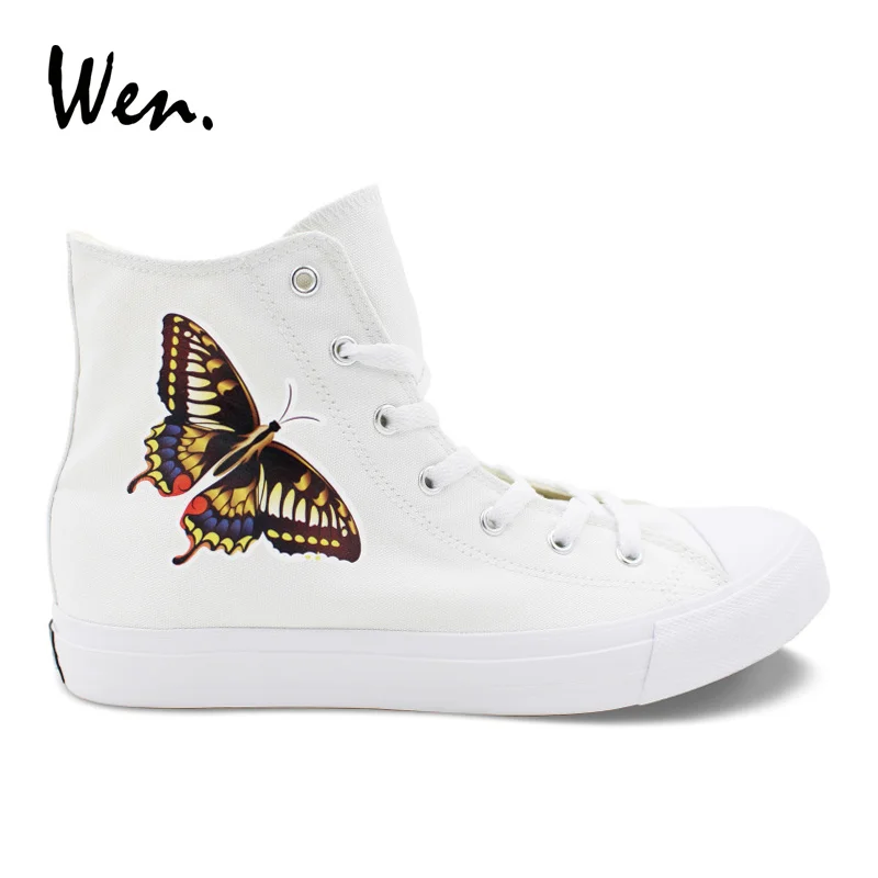 

Wen Design Butterfly White Casual Shoes for Men Women Gifts High Top Girl Lady's Canvas Flat Platform Loafer Sneakers Plus Size