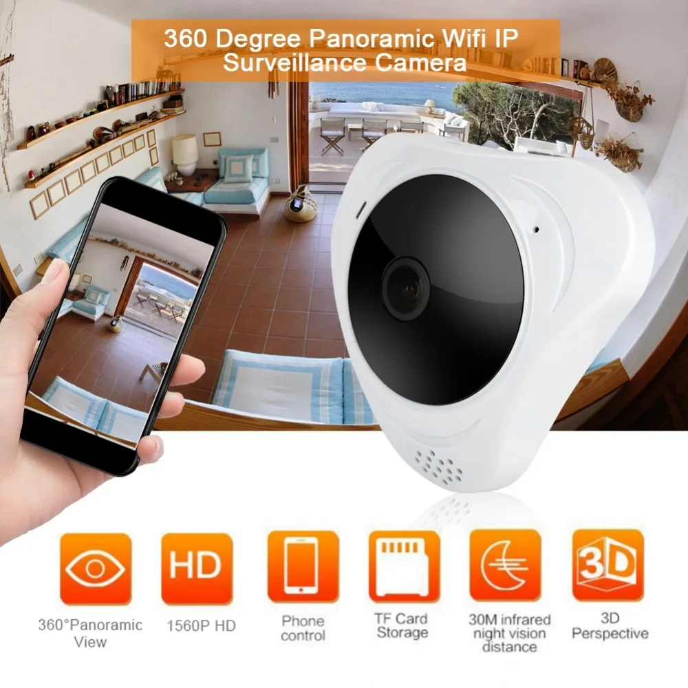 360 градусов панорамная ONVIF Wifi IP камера видеонаблюдения 1.3MP беспроводная рыбий