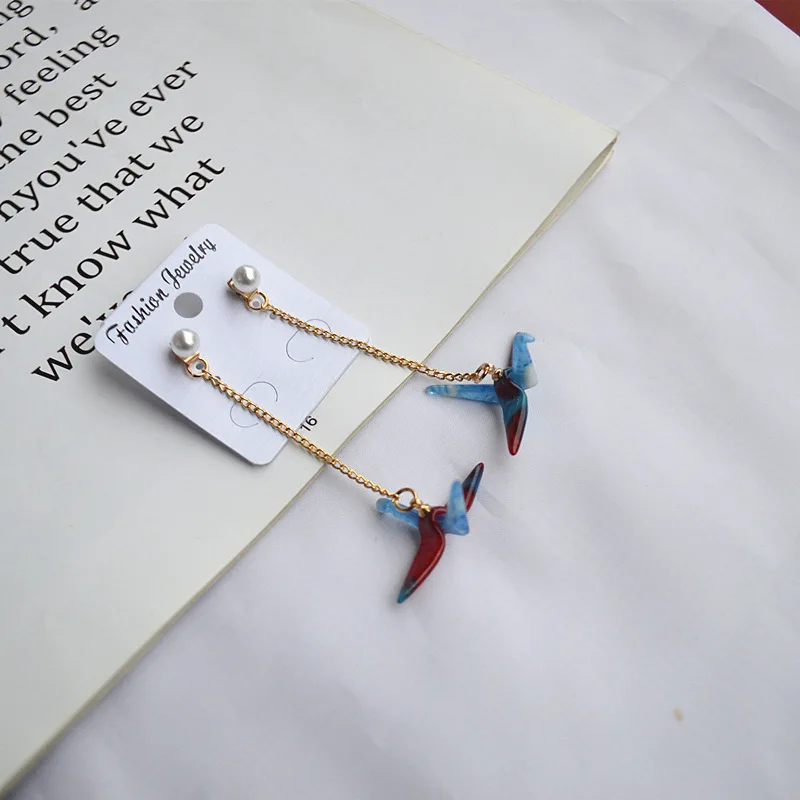 2019 Japanese Korean Harajuku long dangle resin earrings fashion crane acetate pearl for women spring jewelry trinket | Украшения и