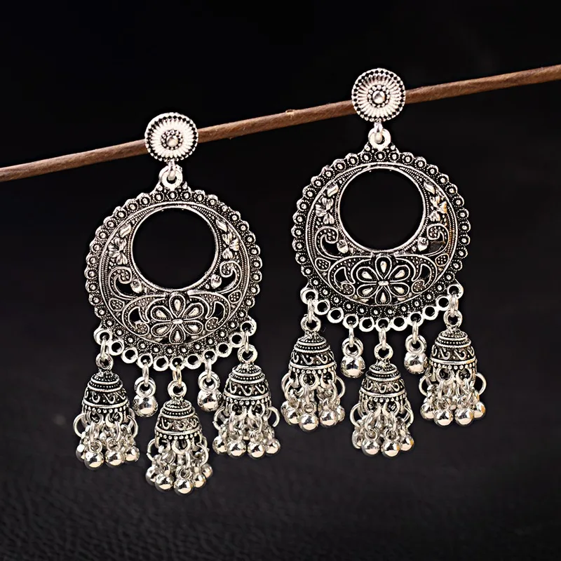 Женские винтажные серьги-кисточки Jhumka Bells сережки серебристого цвета с