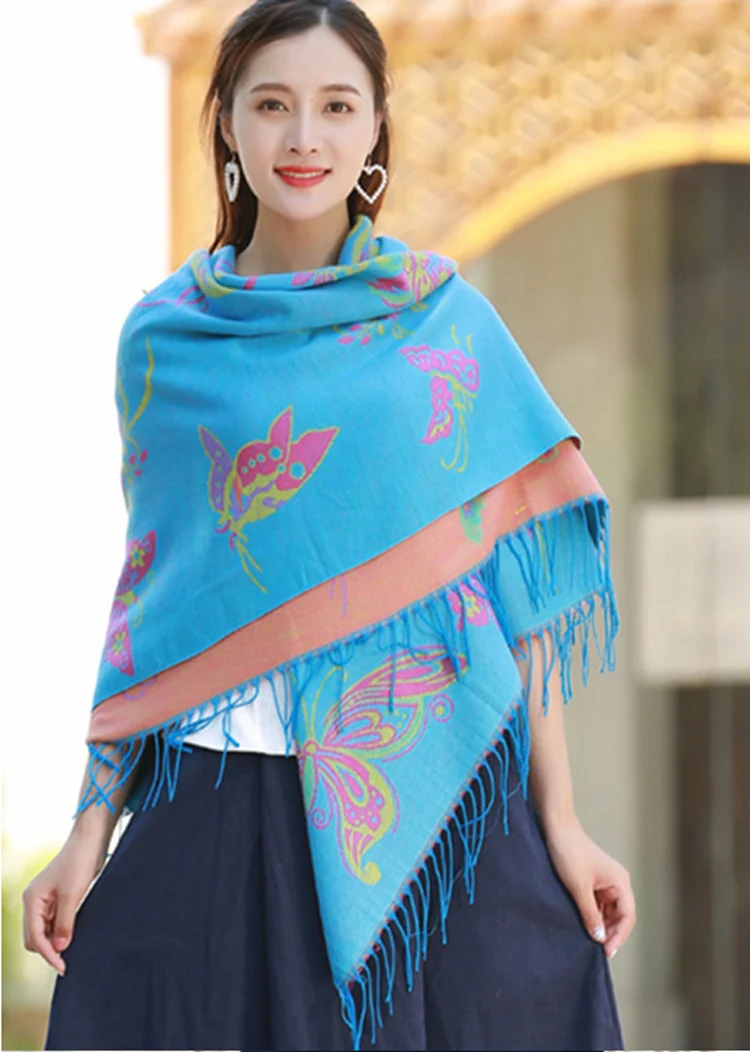 

Brand New Women Oversize Scarf Warm Square Scarves Fashion Female Winter Scarf Tassel Printed Butterfly Shawls Blanket Wraps