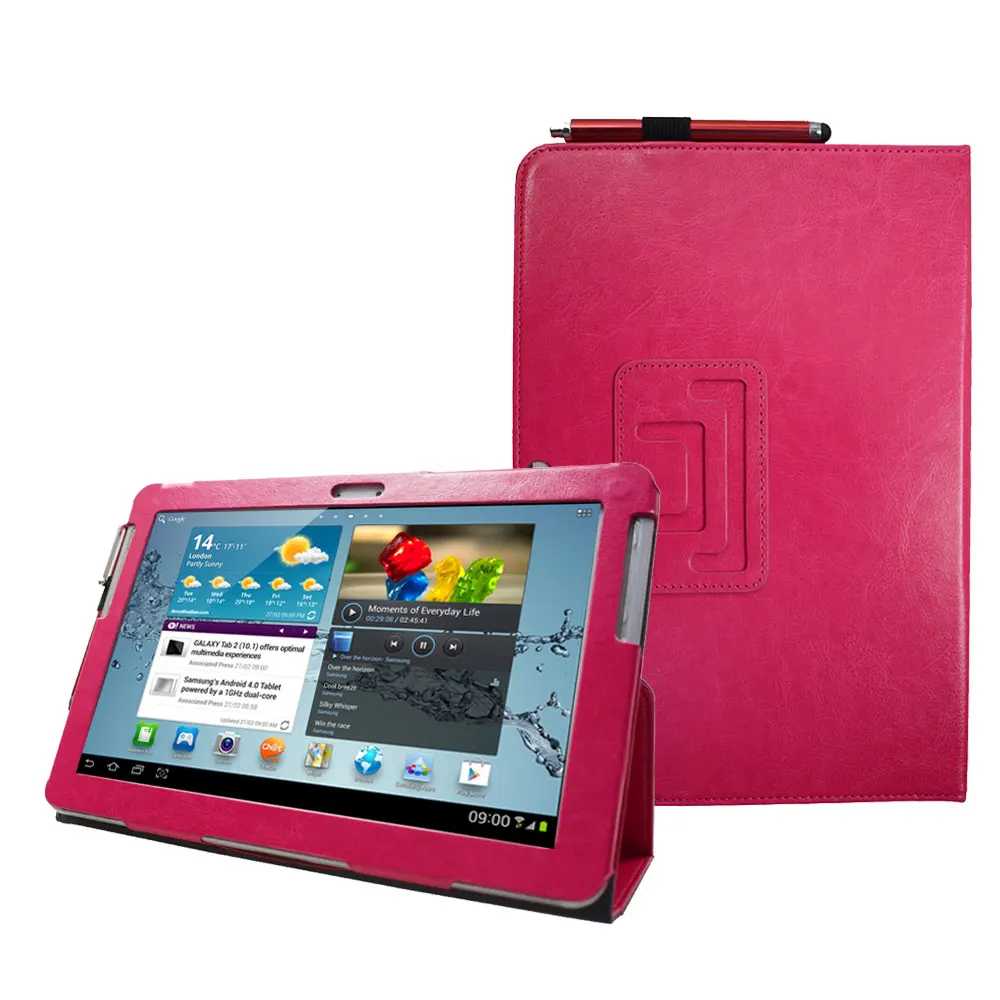 Rose Red Для samsung Galaxy Tab 2, 10,1 дюймов, P5100, P5110, P5113, подставка для планшета, защитный кожаный чехол, подарок, ручка+ пленка - Цвет: Rose Red