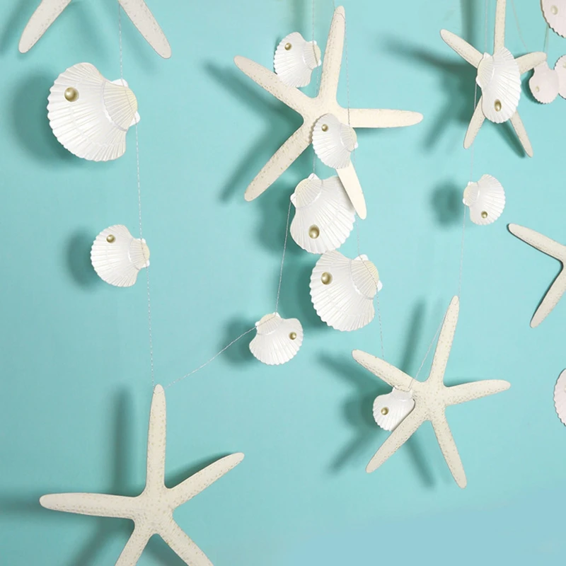 

White Shell Starfish Paper Garland Hanging Banner For Baby Shower Theme Mermaid Birthday Under The Sea Party Wedding Decoration