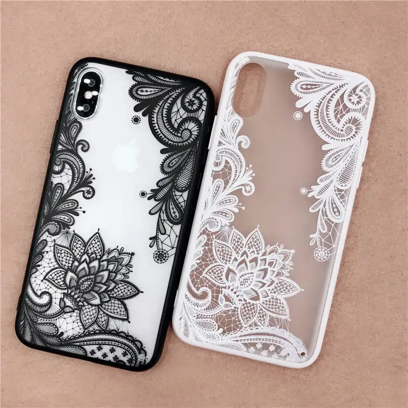 Lace Flower Mandala Vintage Phone Case For iphone 7 8 6 6s Girly Sexy Luxury Floral TPU edge Full Capa Cover iPhone X |