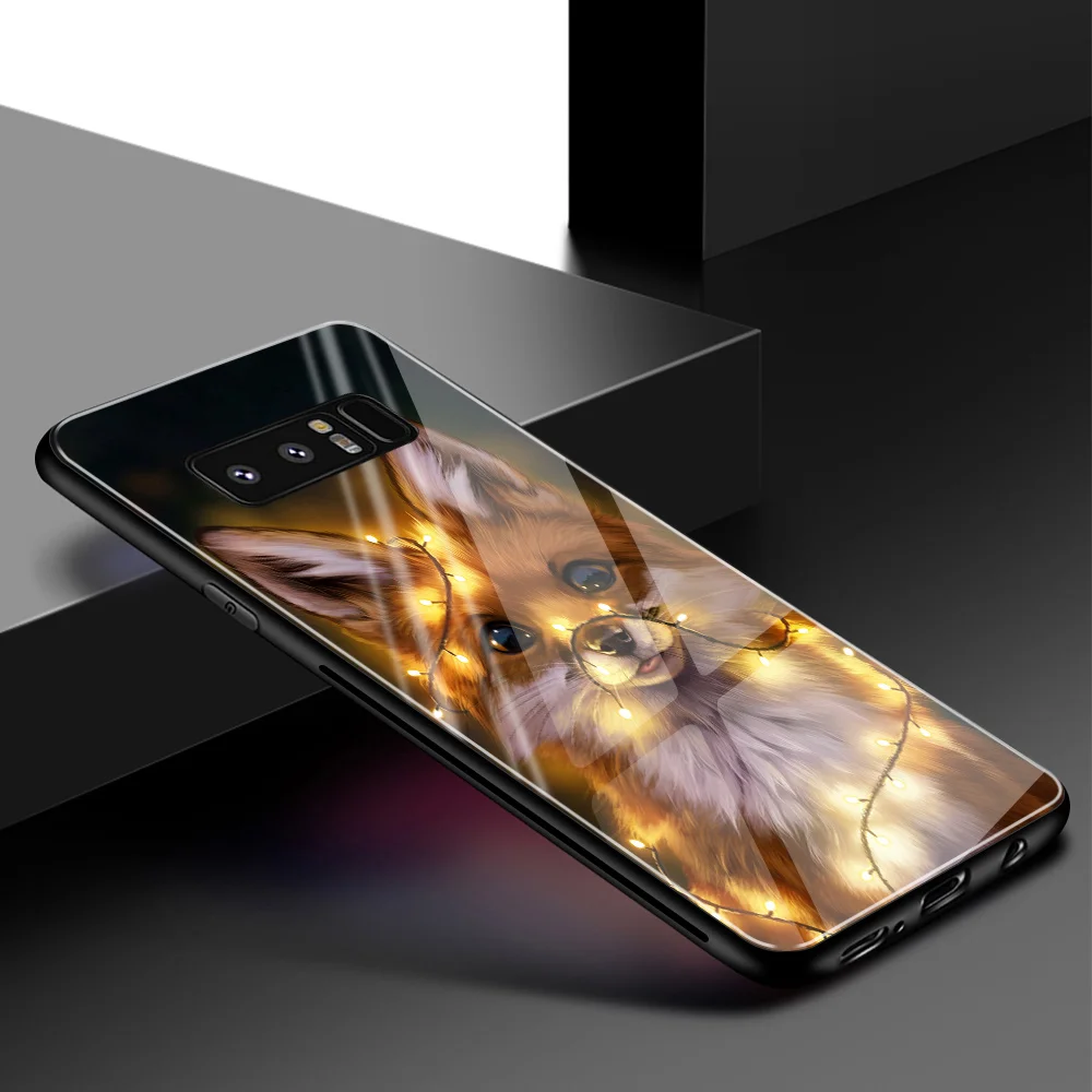 Для samsung S10 чехол с лисьим животным жестким задним стеклом для samsung Galaxy Note 8 9 10 S8 S9 S10 plus S10 Lite