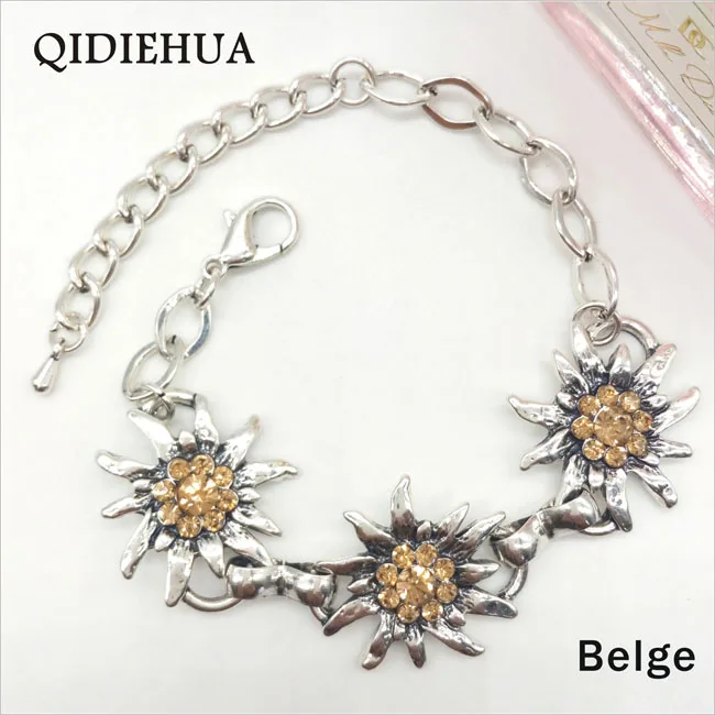 QIDIEHUA, античный серебряный Эдельвейс, браслеты, Октоберфест, очень популярный браслет, разноцветные стразы, очаровательный браслет для женщин