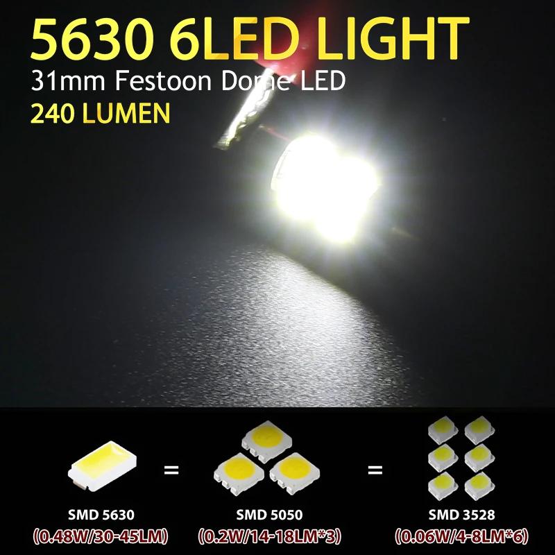 2 шт./лот светодиодная купольная лампа 12 В 5630 6 SMD Белая Гирлянда автомобильная для