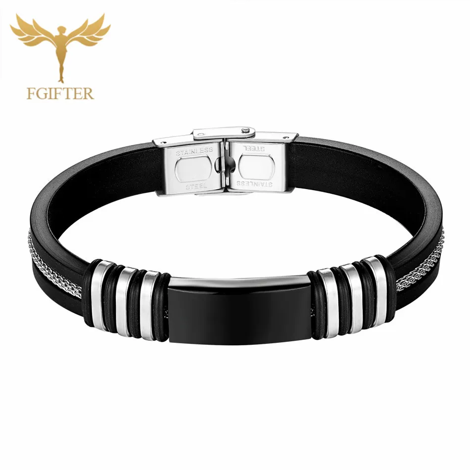 Bracelets Bangles Серебряный Браслет-манжета из нержавеющей стали черный силиконовый серебряный полый браслет Женские аксессуары ювелирный браслет Jonc - Окраска металла: Bracelets Bangles