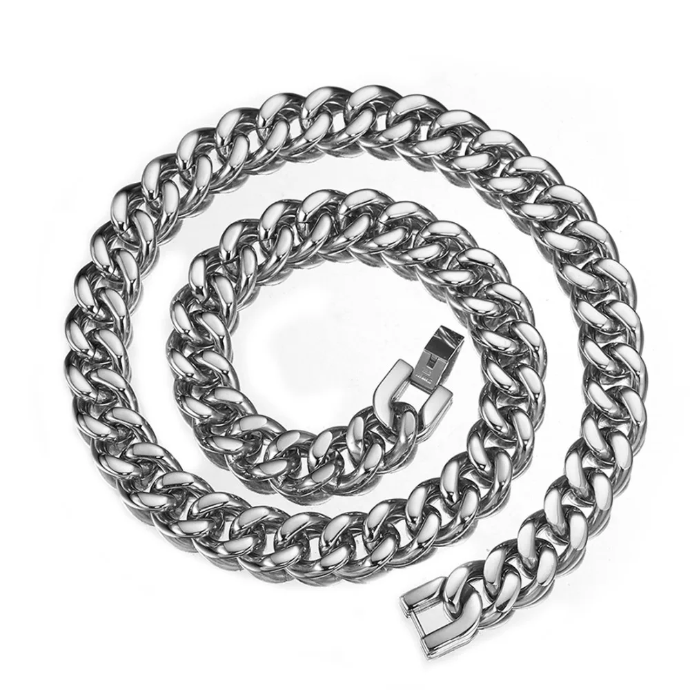 15mm 7-40inch Hot Stainless Steel Link Polished Silver Tone Cuban Curb Chain Mens Women Necklace Or Bracelet Jewelry Xmas Gift | Украшения