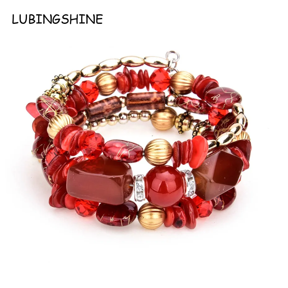 LUBINGSHINE Femme многослойные, в стиле бохо, бусины, браслеты с подвесками для женщин, винтажные браслеты из смолы и камня, этнические ювелирные изделия, подарок