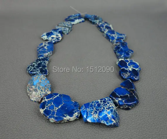 Dark Blue Sea Sediment Slice Loose Beads Pendants Drilled Emperor Stone Slab Large Aqua Terra DIY Necklace 20-25x26-32mm | Украшения и