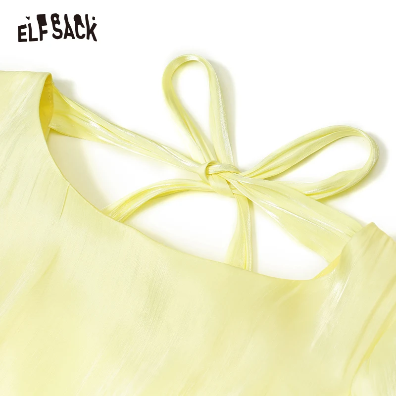 ELFSACK, элегантное, желтое, на шнуровке, для женщин, Платья для вечеринок, сексуальное, открытое, женское, а-силуэт, платье, модное, милое, с бантом, шифоновое, женская одежда