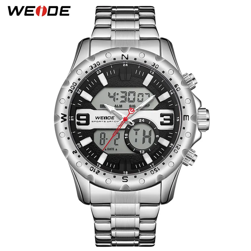 WH8502-1C Бренд WEIDE, кварцевые часы с ЖК-дисплеем и цифровым хронографом, спортивные военные часы с полным календарем, наручные часы с ремешком из нержавеющей стали - Цвет: WH8502-1C