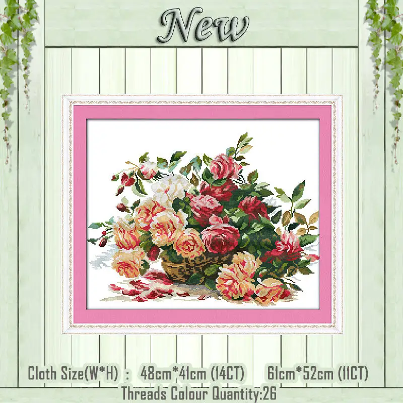A basket of roses Корзина розы в вазе Цветочная живопись Счетный напечатанный на холсте DMC 11CT 14CT наборы DIY Вышивка крестиком набор для рукоделия - Цвет: A basket of roses