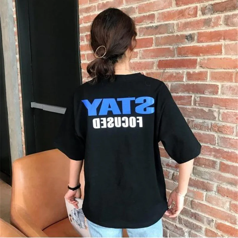 Shellsuning хлопковая Футболка для женщин Лето 2019 г. О образным вырезом Свободные