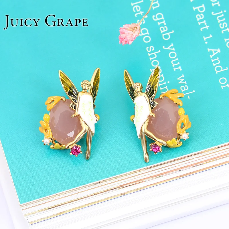 Франция Романтический Мода Ухо Гвоздь Эмаль Глазури Хрустальный Ангел Фея