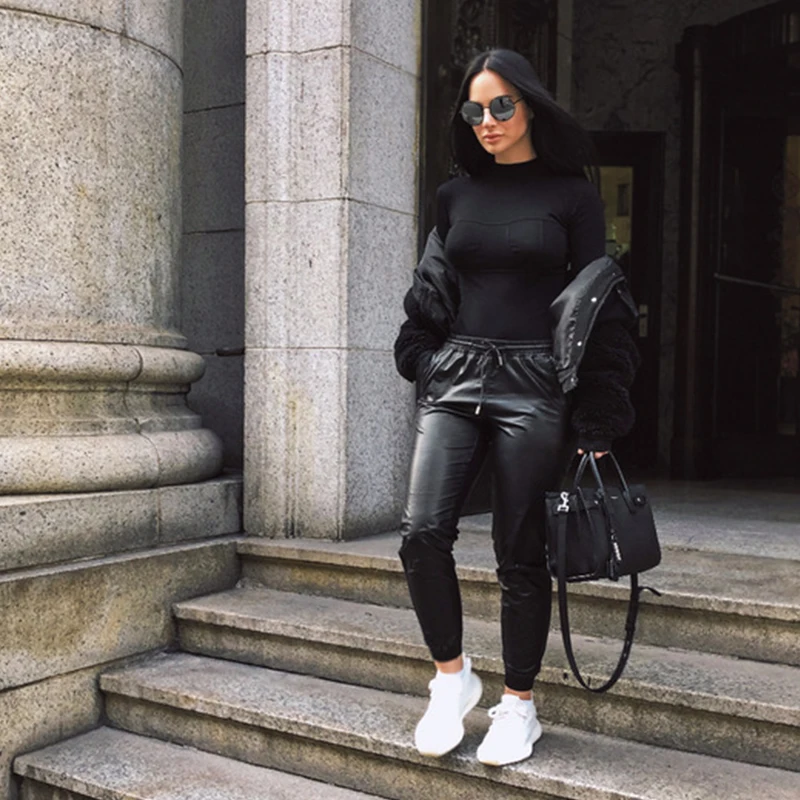 Wixra весна-осень однотонный боди с длинным рукавом водолазка облегающий подходит