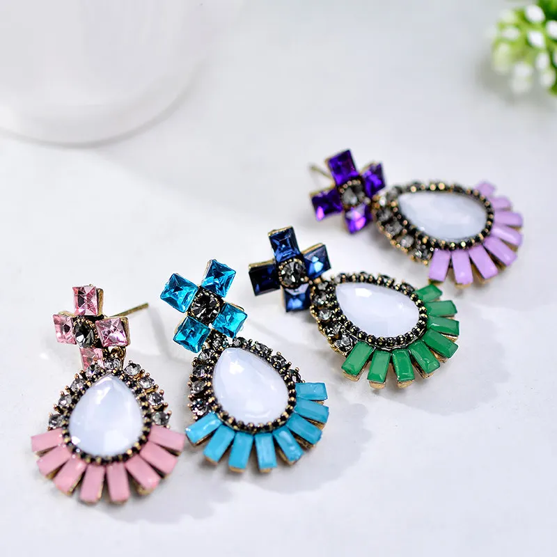 Water Drop Opal Stone Stud Earrings Women Elegant Crystal Trendy Anti Golden Christmas Jewelry 5 Colors | Украшения и аксессуары