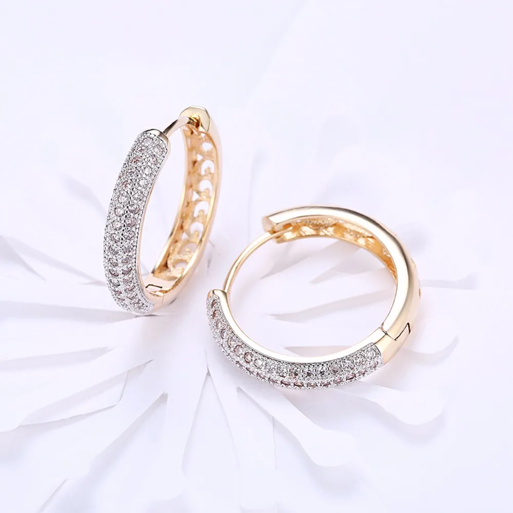 

Hoop Earrings 2018 Trendy Women Jewelry Gold Color Earring with 2 Row 90pcs Austrian Cubic Zirconia SE19