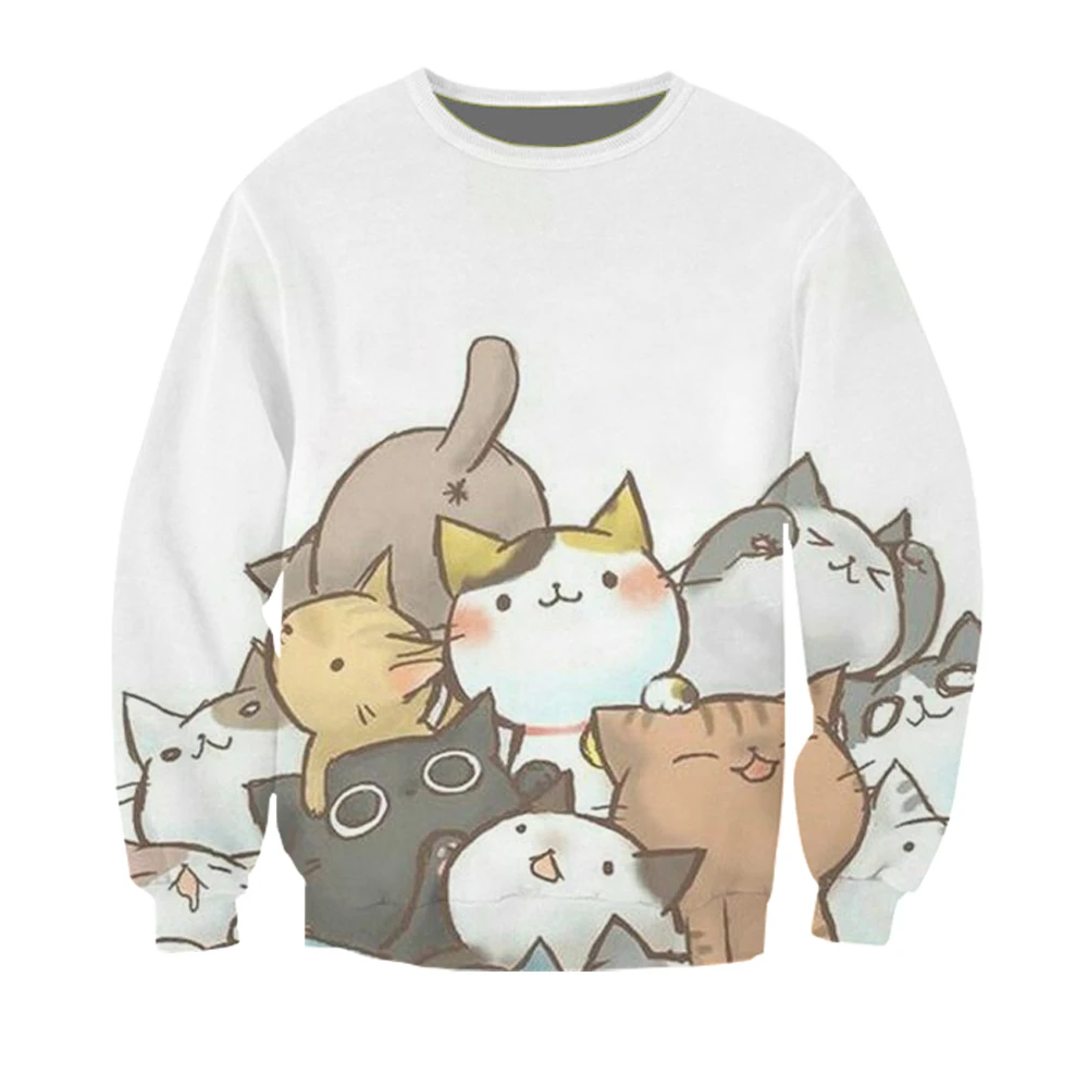 Толстовка с капюшоном мультяшным принтом Kawaii Cat Dog для женщин и мужчин девочек