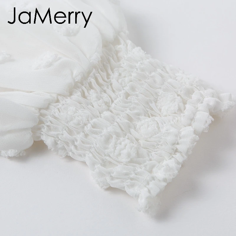 JaMerry винтажное Сексуальное Белое Кружевное короткое платье, женское длинное платье с рукавами-фонариками в горошек, женское роскошное тонкое вечернее мини-платье vestidos