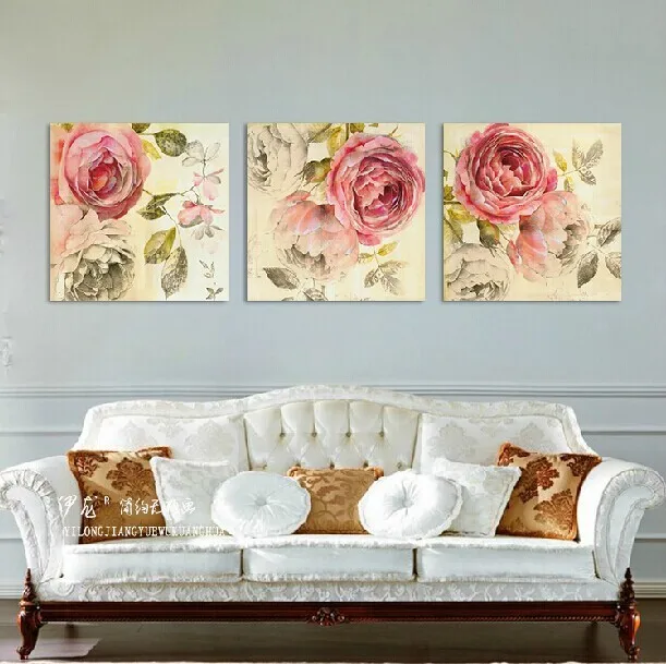 3 панели холст розовый пион картина маслом Печатный Пион цветок на стену картины