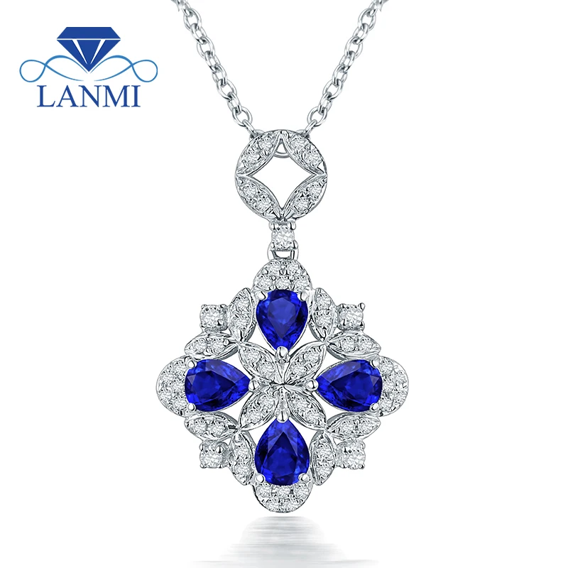 Ожерелье с подвеской в виде синего сапфира из белого золота|fine jewelry|gold diamond