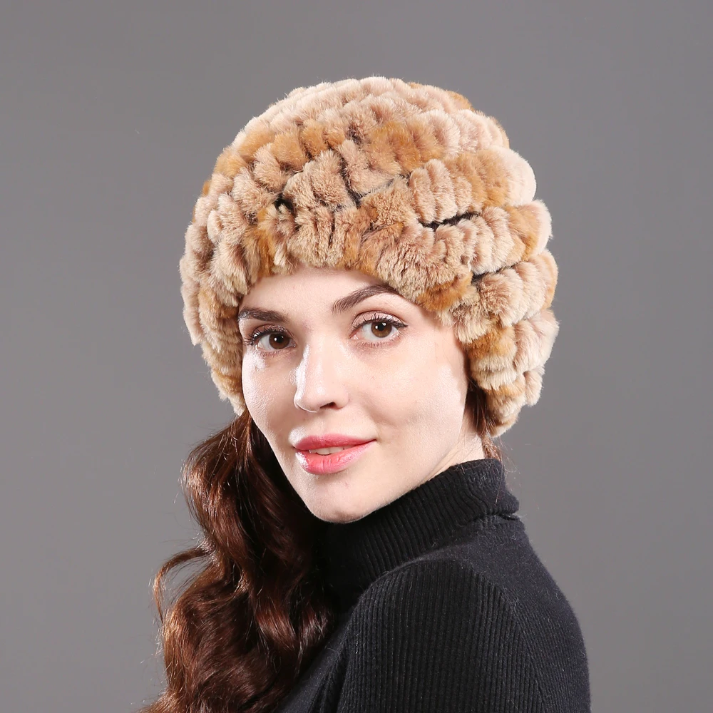 Новые зимние для женщин 100% натуральный мех енота меховой шапки из меха кролика