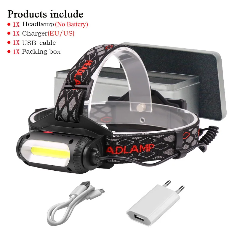 COB headlamp H-BOX T6 светодиодный налобный фонарь, головной светильник COB, перезаряжаемый головной светильник, красная Налобная лампа, фонарик, фонарь, фонарь, 18650 usb, Головной фонарь, лампа - Испускаемый цвет: COB headlamp H-BOX