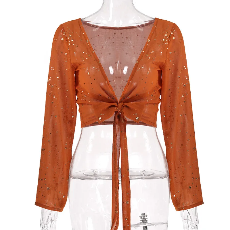 2018 Женская Летняя Сексуальная кружевная блузка с аппликацией в виде блестящей