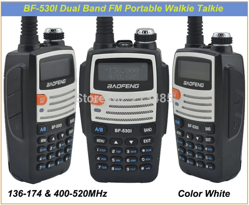 

Color White BF-530I 136-174MHz & 400-520MHz Dual Band 5W/1W 128CH FM 65-108MHz with Free Earphone Portable Two-way Radio