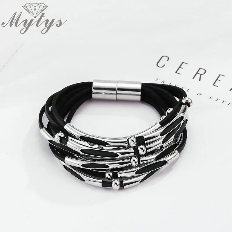 Mytys 3 цвета кожаный браслет для женщин Pulseira стильные ювелирные изделия Новое