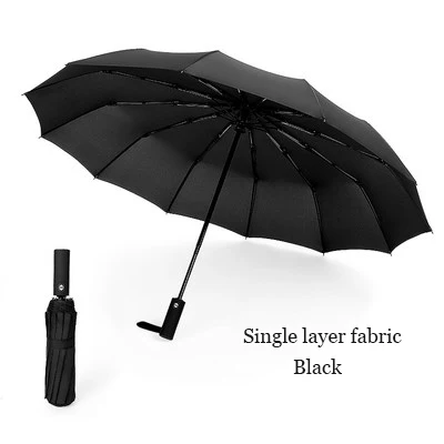 Single layer black Большой бизнес-зонты, дождевик для женщин и мужчин, полностью автоматический зонтик с 12 ребрами, мужской тройной складной зонтик, мужской большой складной зонтик - Цвет: Single layer black