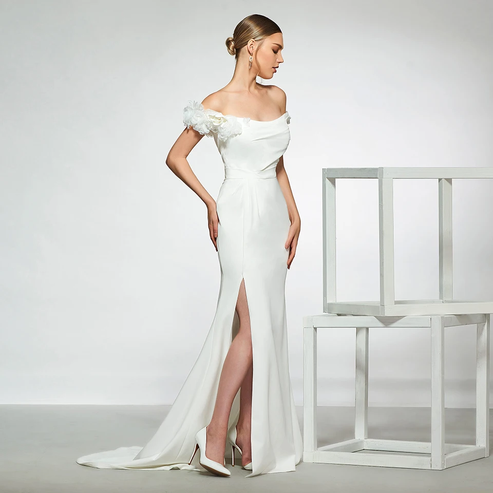 Женское свадебное платье без рукавов с открытыми плечами длиной до пола