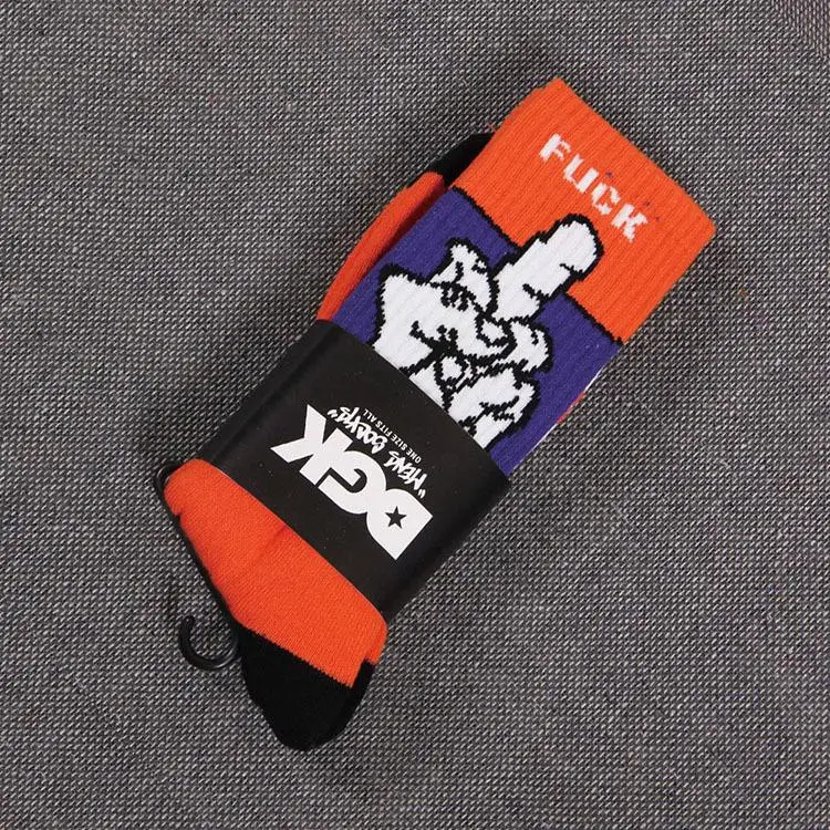 Харадзюку chaussette скейтборд корзина хип-хоп средний палец хлопок длинные трубки тепловые движения Компрессионные Мужские носки