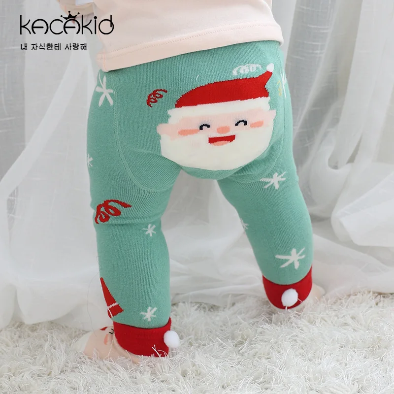 green Santa KACAKID Unisex Toddler Pants Set Cute Animal Pattern Girl Boys Kids Toddler Pants Set Cotton Dots Girl Boys Toddler Pants 1115 - Цвет: green Santa