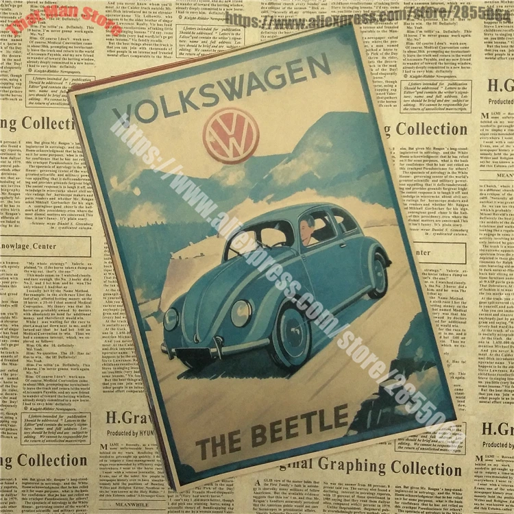 Фольксваген автомобиль VW классические автомобили ВИНТАЖНЫЙ ПЛАКАТ крафт-бумага VW тип мини автобус плакаты настенные наклейки домашний декор ретро автомобиль плакат