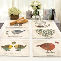 1pcs cute bird branch printed placemat coaster dining table mat cotton linen bowl cup mat kitchen pads 4232cm home decor ma0072