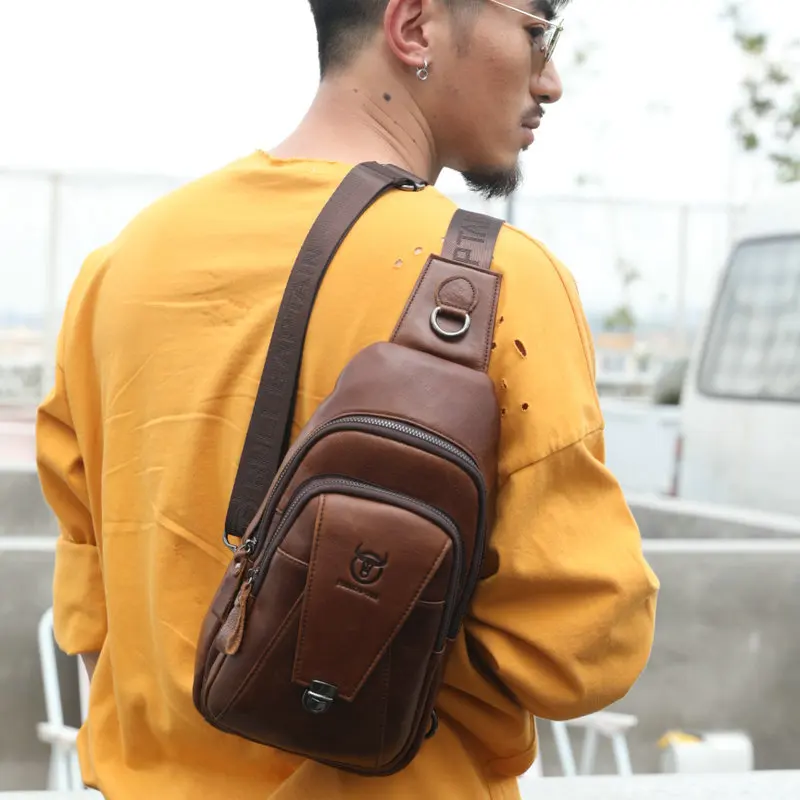 2019 Fashion 100% Genuine Leather Crossbody Bags Multifunctional Sports And Leisure Men's Music Chest Messenger Bag |